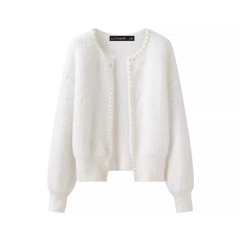 Cardigan en Faux Mink | Bord Perle | Ouvert