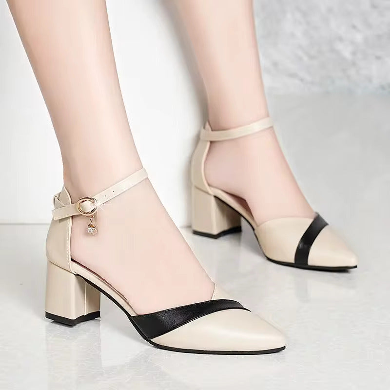 Talons Blocs avec Sangle Cheville | Bande Contrastante | Orteils Pointus