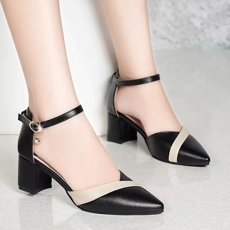 Talons Blocs avec Sangle Cheville | Bande Contrastante | Orteils Pointus