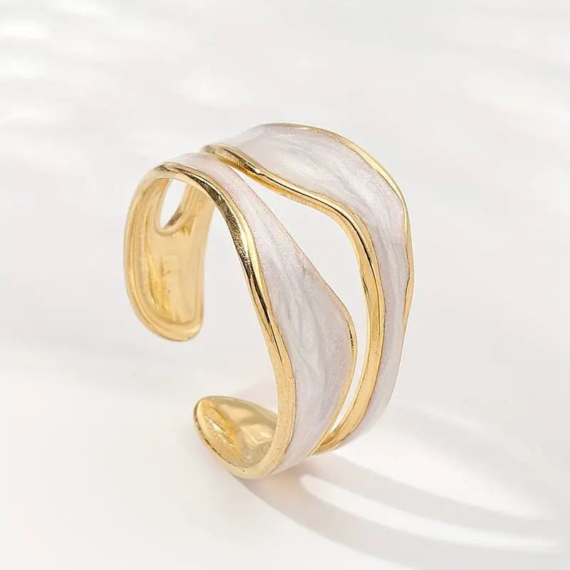 Bague Manchette Clarté Wave | Finition Émaillée Plaqué Or 18K