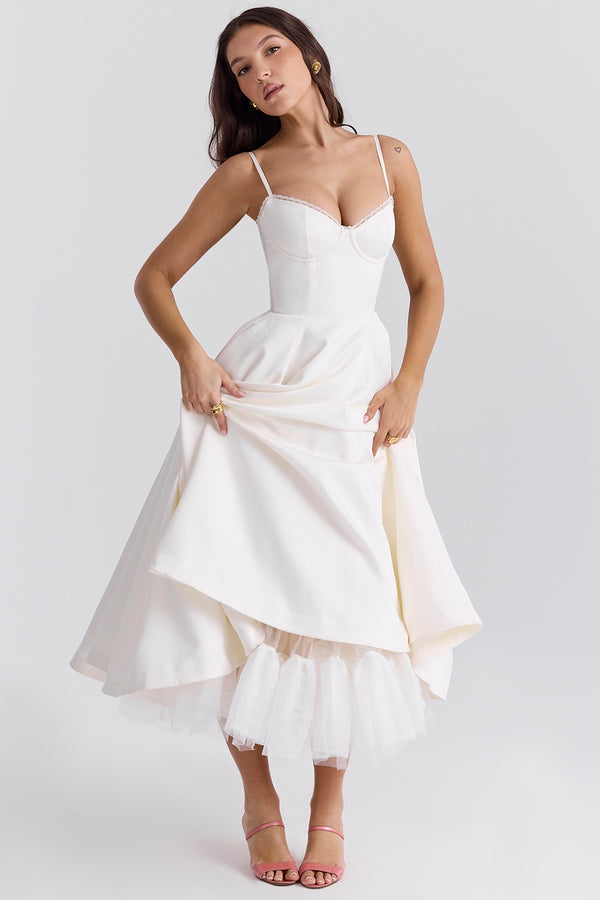 Robe Midi Sweetheart Clarté | Silhouette A-Line | Bretelles Spaghetti