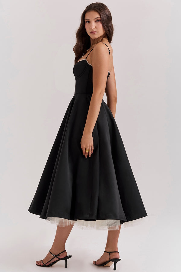 Robe Midi Sweetheart Clarté | Silhouette A-Line | Bretelles Spaghetti