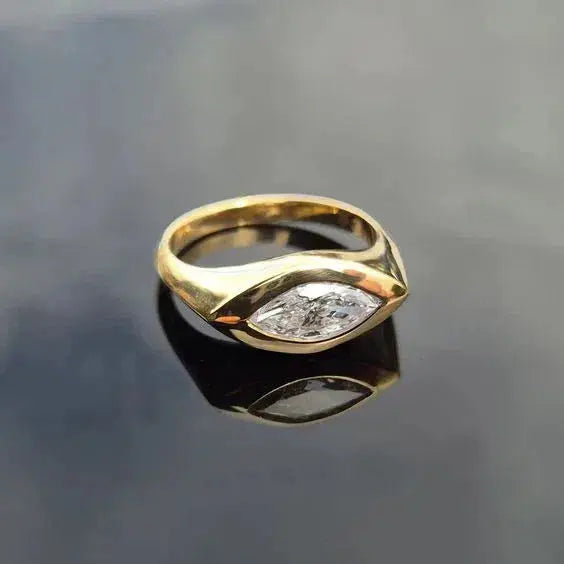 Bague Marquise Zirconia Vintage | Bande en Cuivre Doré