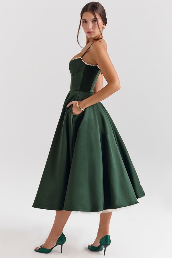 Robe Midi Sweetheart Clarté | Silhouette A-Line | Bretelles Spaghetti