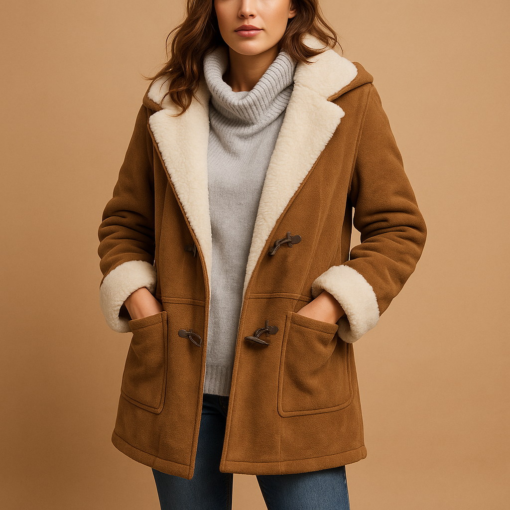 Manteau à Capuche en Faux Shearling | Fermeture Toggle | Fini Suédé Doux