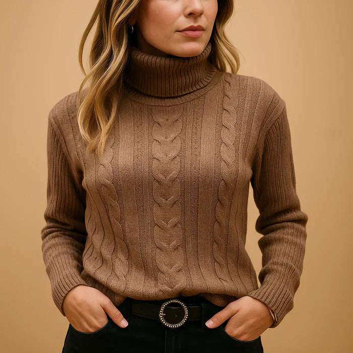 Pull Col Roulé en Tricot à Cable | Silhouette Ajustée | Indispensable Hiver