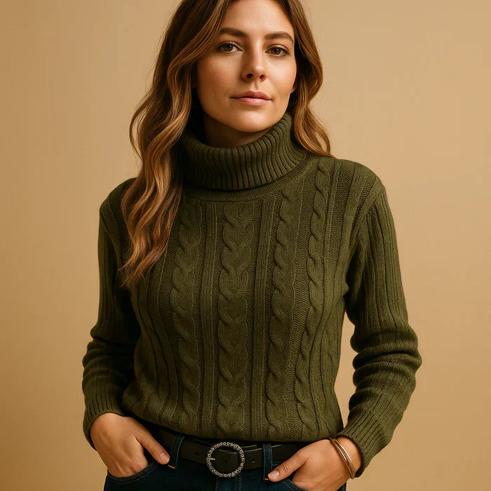 Pull Col Roulé en Tricot à Cable | Silhouette Ajustée | Indispensable Hiver