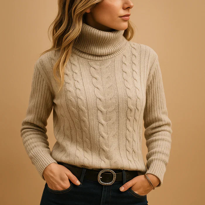 Pull Col Roulé en Tricot à Cable | Silhouette Ajustée | Indispensable Hiver