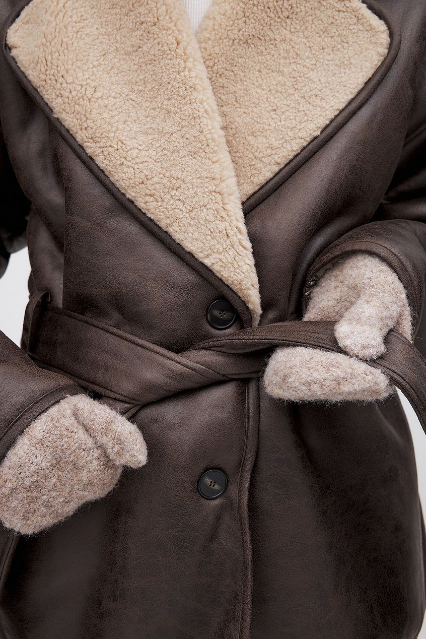 Manteau en faux shearling | Col Revers | Fermeture Éclair Latérale