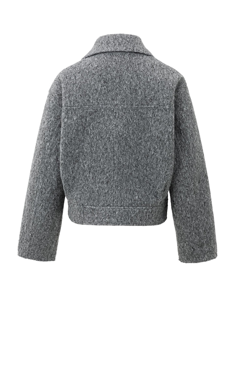 Veste Bouclée à Zip | Coupe Cropped | Gris