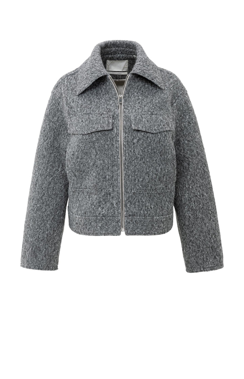 Veste Bouclée à Zip | Coupe Cropped | Gris