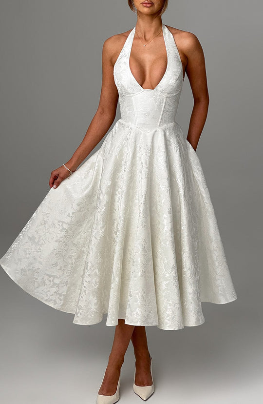 Robe Midi Satin Col Halter | Silhouette A-Line