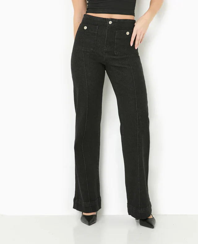 Jeans Hauts Taille Droits | Couture Contrastante | Silhouette Longueur Complète
