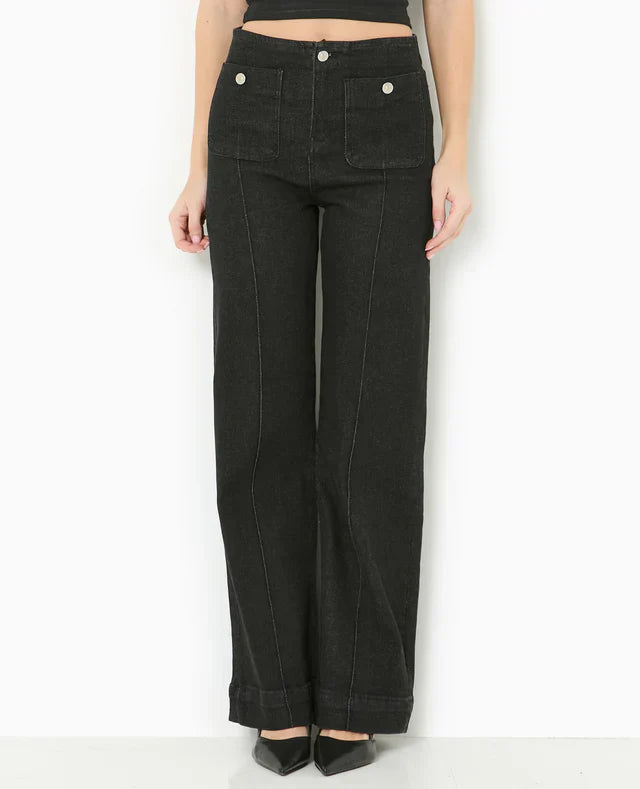 Jeans Hauts Taille Droits | Couture Contrastante | Silhouette Longueur Complète