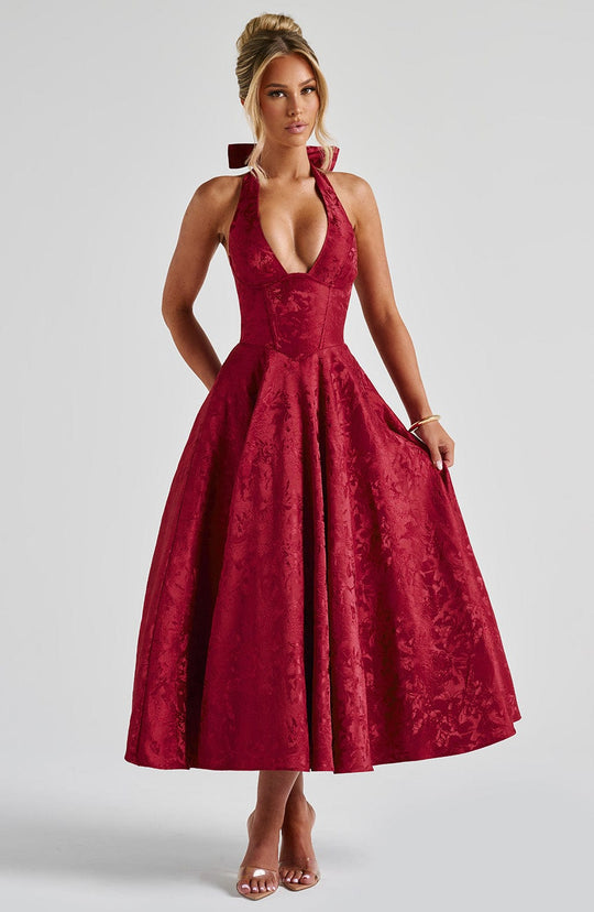 Robe Midi Satin Col Halter | Silhouette A-Line
