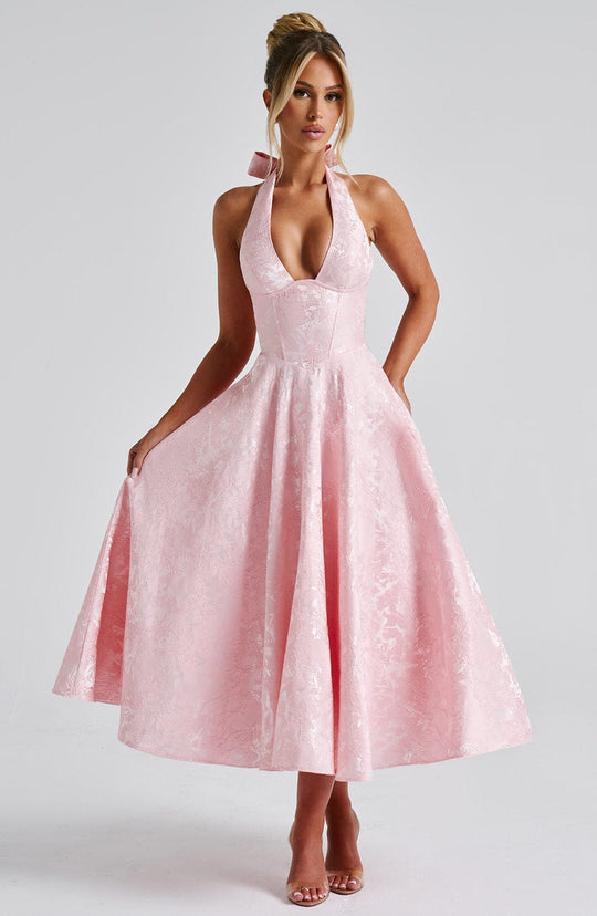 Robe Midi Satin Col Halter | Silhouette A-Line