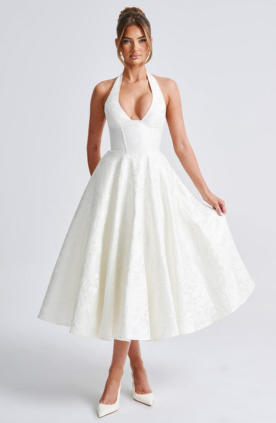 Robe Midi Satin Col Halter | Silhouette A-Line