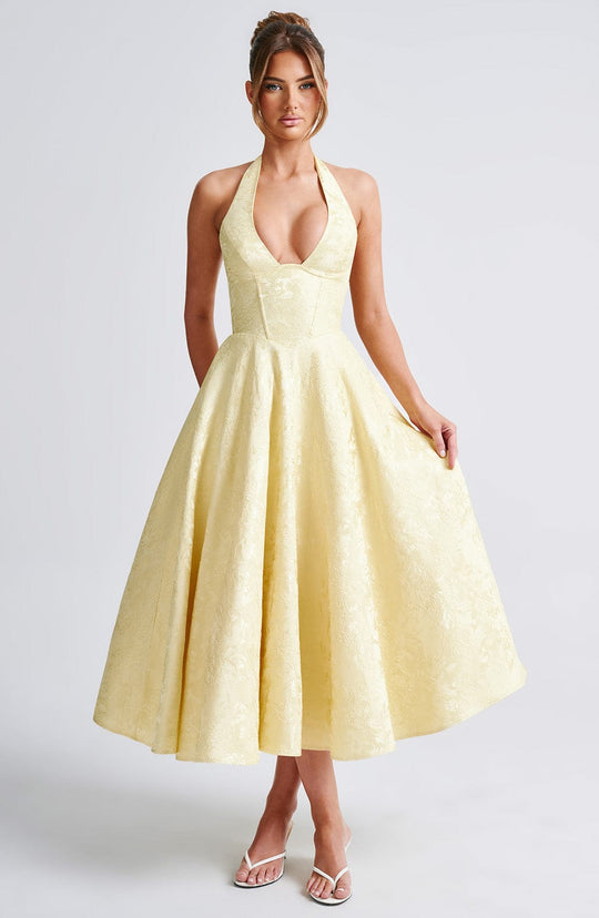 Robe Midi Satin Col Halter | Silhouette A-Line