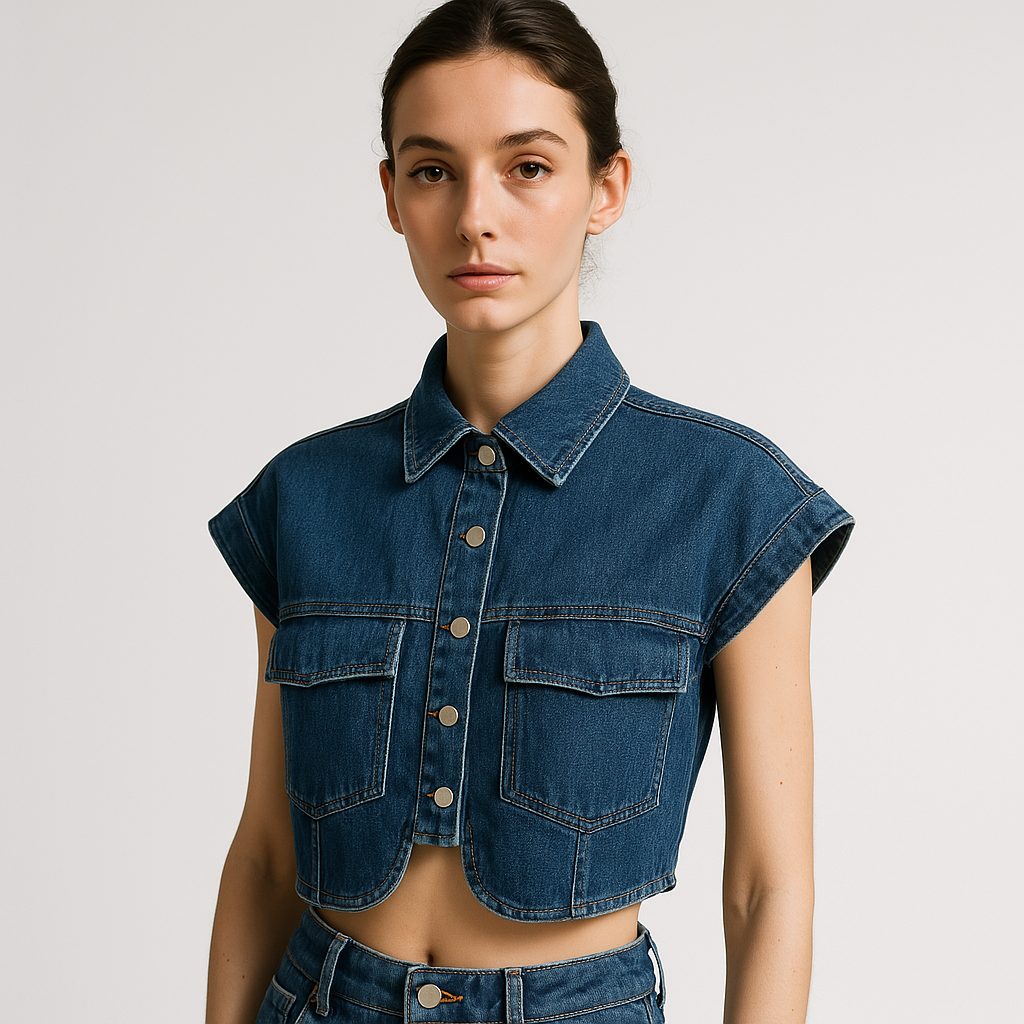 Chemise en Denim Découpée | Sans Manches | Coupe Boxy