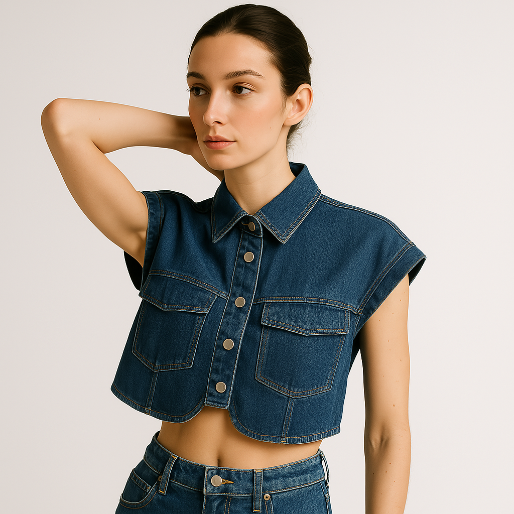 Chemise en Denim Découpée | Sans Manches | Coupe Boxy