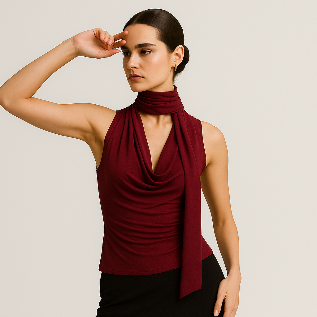 Haut Drapé Halter | Détail Col Scarf