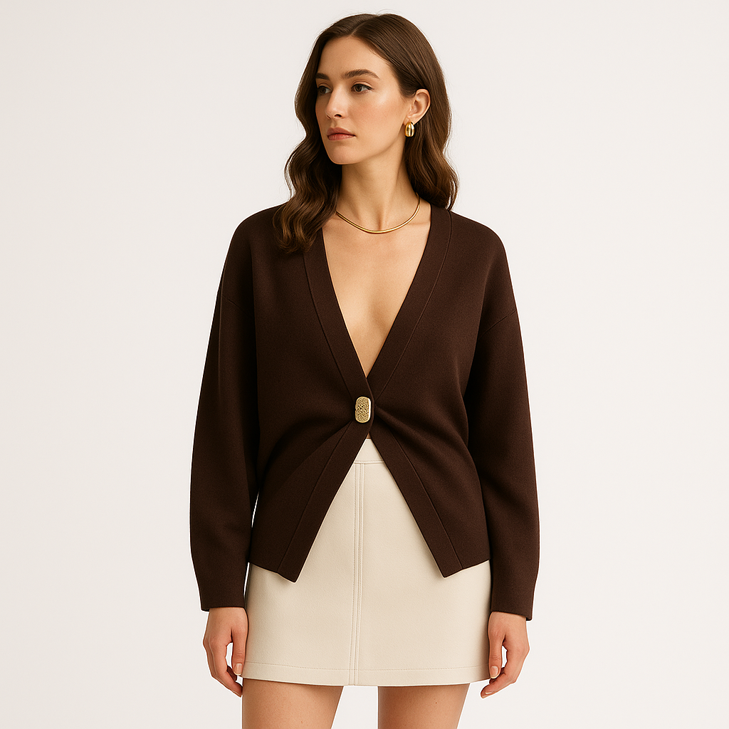 Cardigan Bouton Or Minimaliste | Col V Profond | Maille Moderne Raffinée