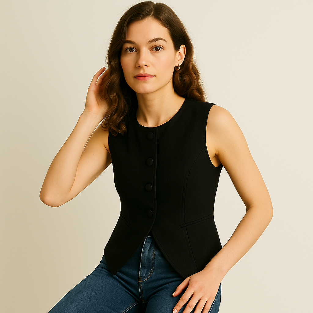 Gilet sans manches | Coupe slim | Détail bouton caché