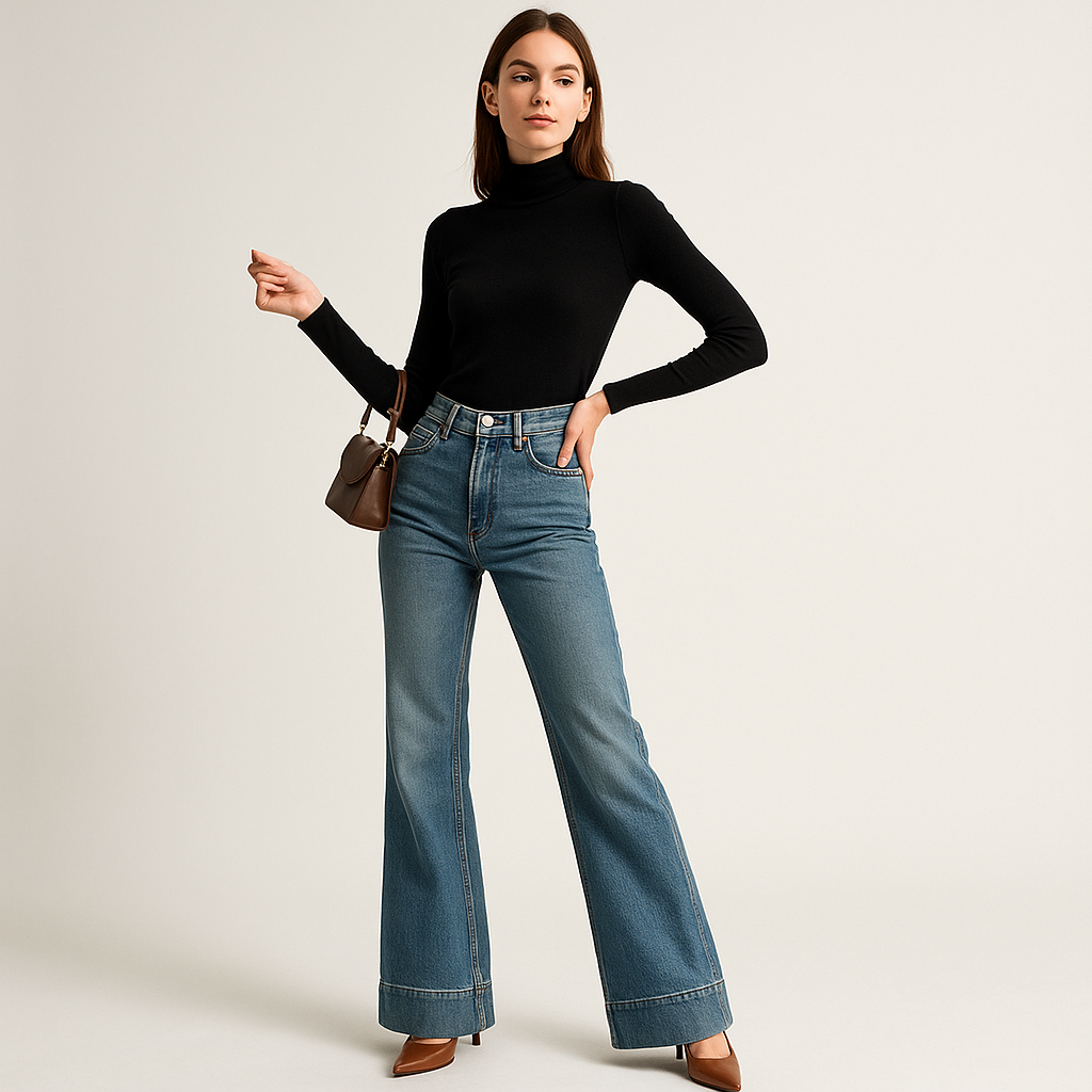 Jeans Flare Haute Taille | Denim Structuré | Collection Fondamentale