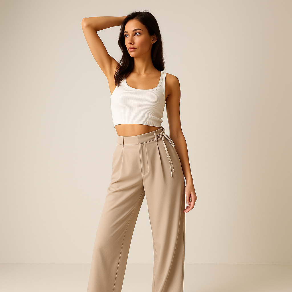 Pantalon Large Haut Taille | Détail Noeud | Silhouette Fluide