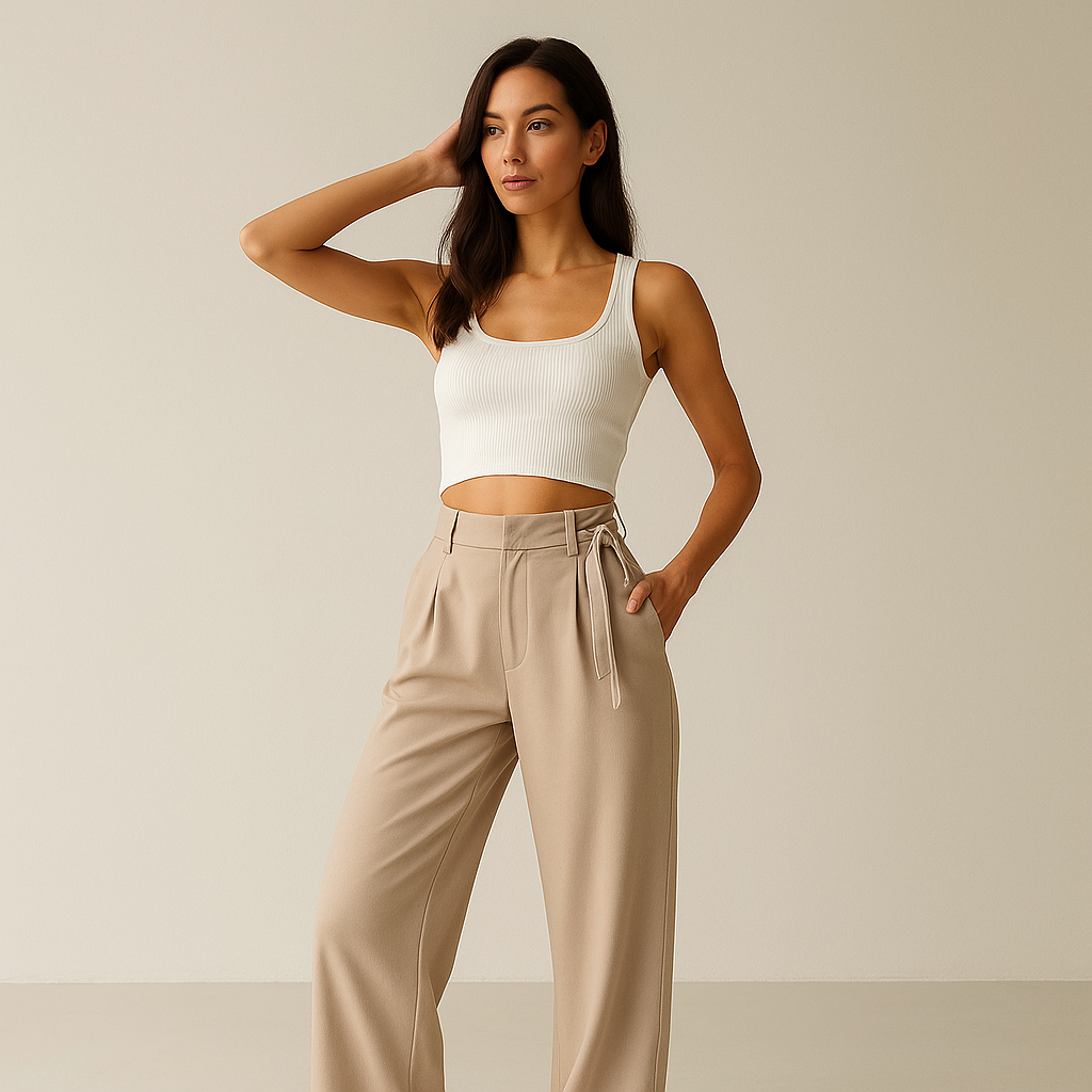 Pantalon Large Haut Taille | Détail Noeud | Silhouette Fluide