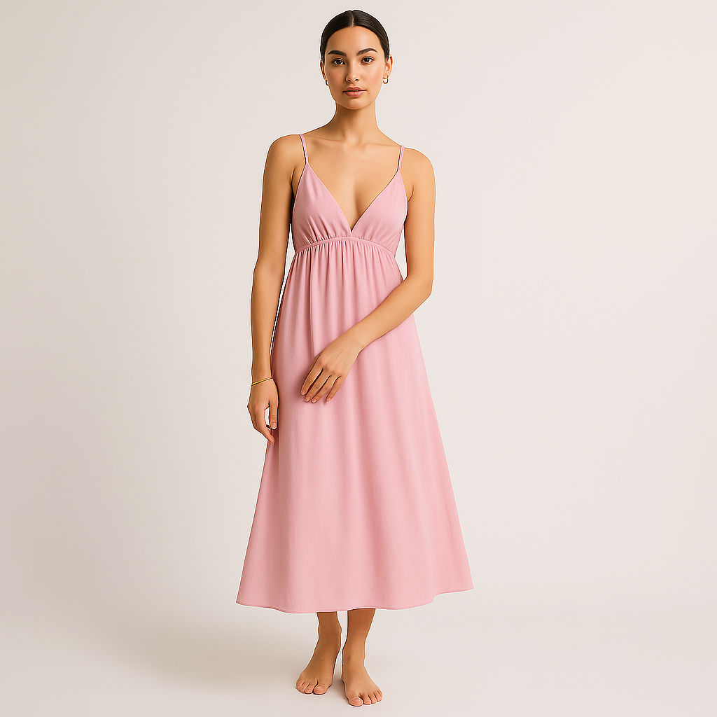 Robe Midi en Coton | Col V | Bretelles Ajustables