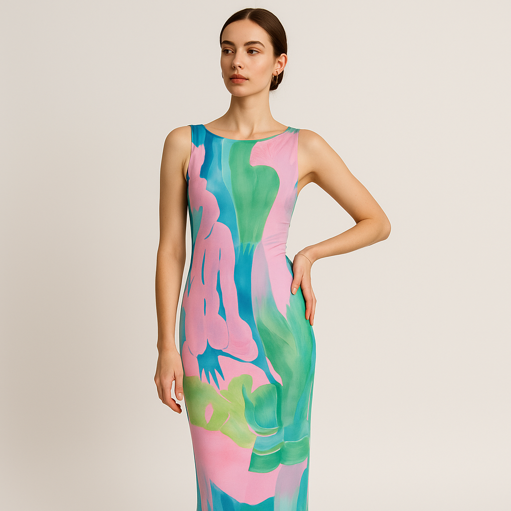 Robe Maxi Abstract | Imprimé Aquarelle | Sans Manches