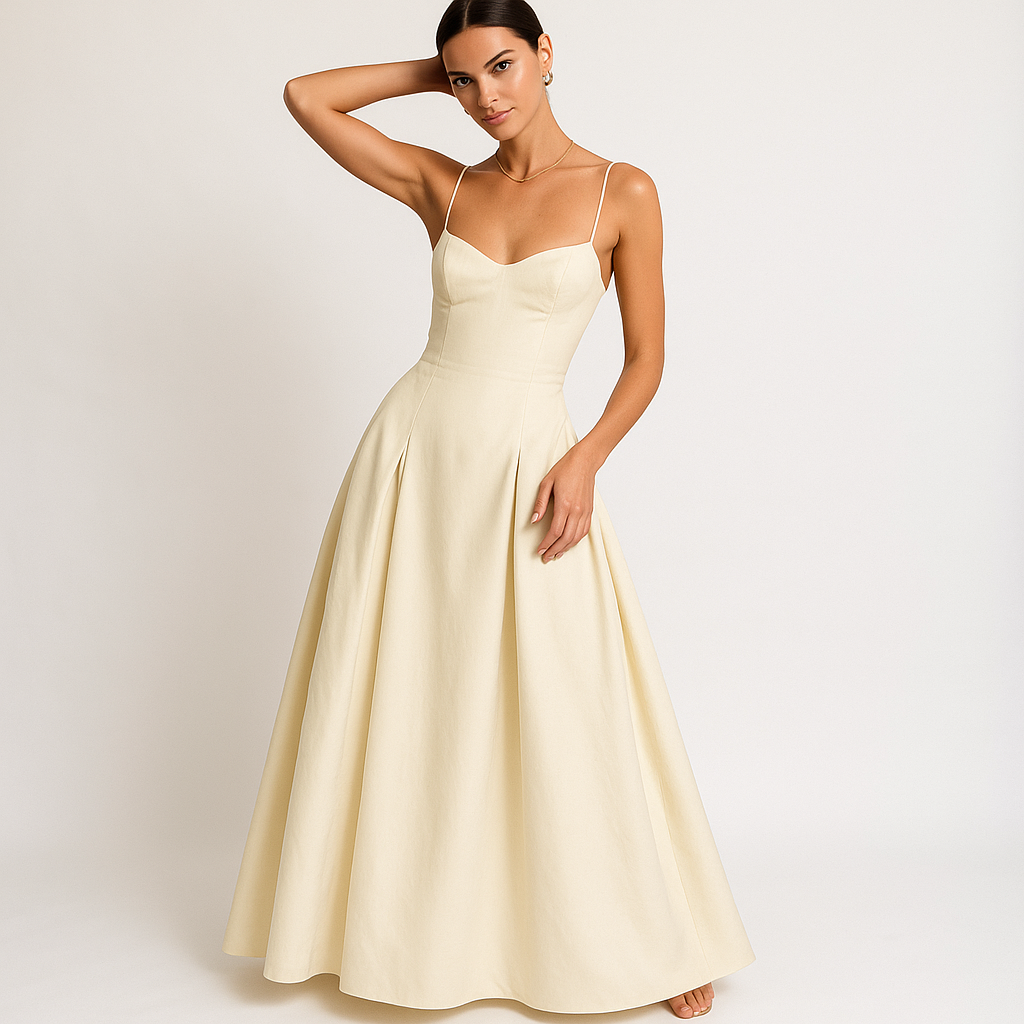 Robe Maxi Col Sweetheart | Silhouette A-Line | Bretelles Fines
