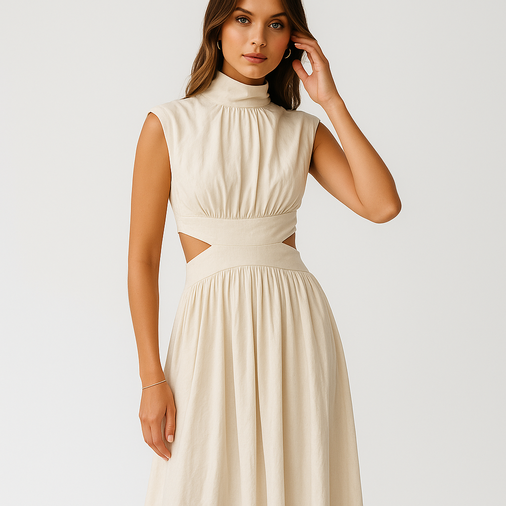 Robe Maxi Haut Col Élevé | Coton Sculptural | Silhouette Moderne