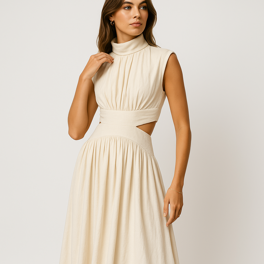 Robe Maxi Haut Col Élevé | Coton Sculptural | Silhouette Moderne