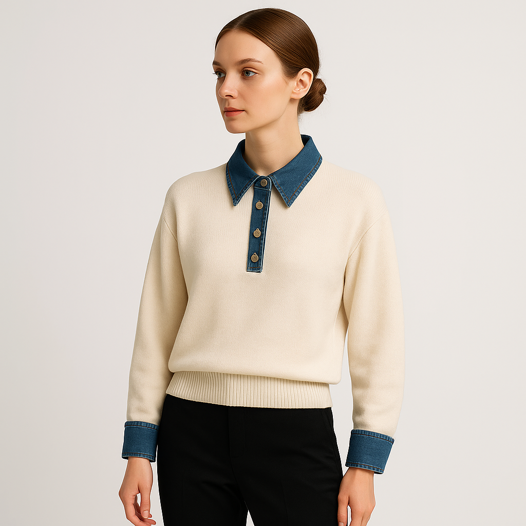 Pull Denim Contrast | Coton Mélange | Mode Urbaine Moderne
