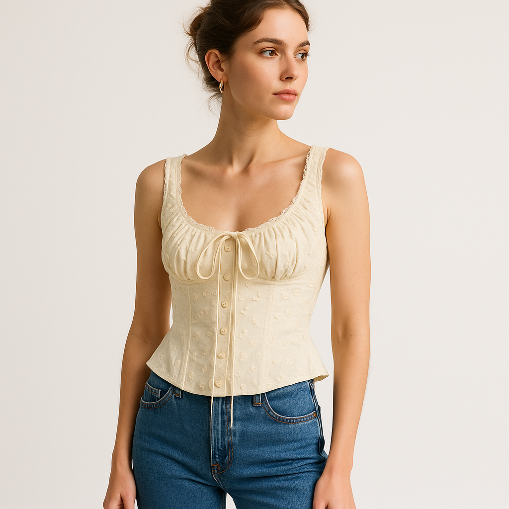 Top Corset Brodé | Bretelles en Dentelle | Silhouette Peplum
