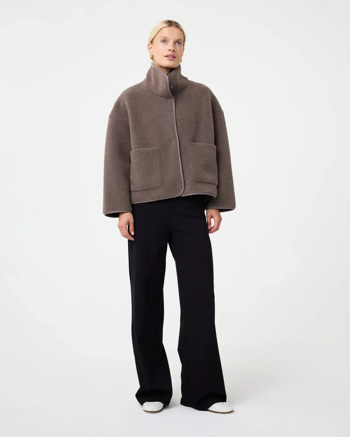 Veste Fausse Shearling Zip | Col Haut | Coupe Oversize