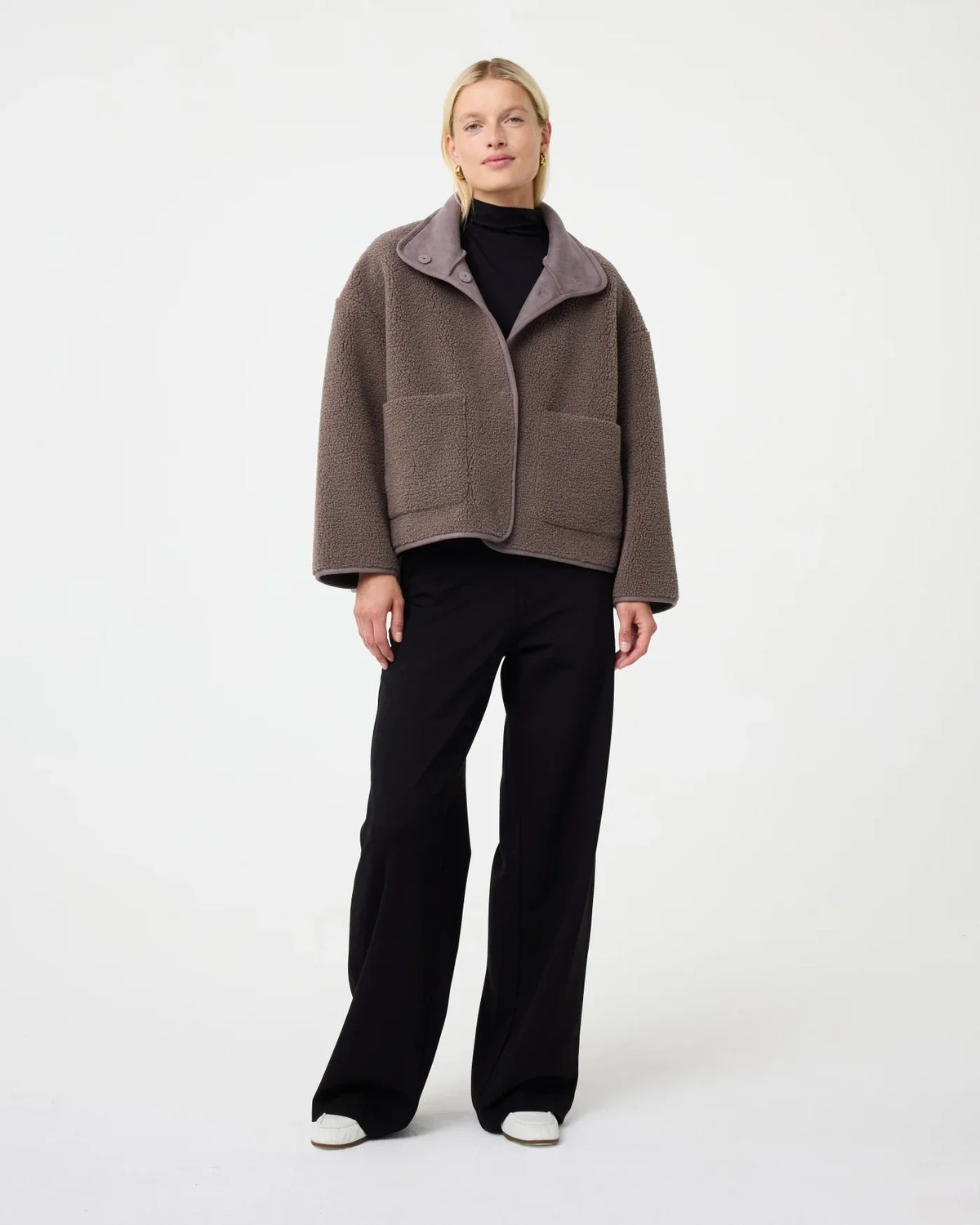 Veste Fausse Shearling Zip | Col Haut | Coupe Oversize