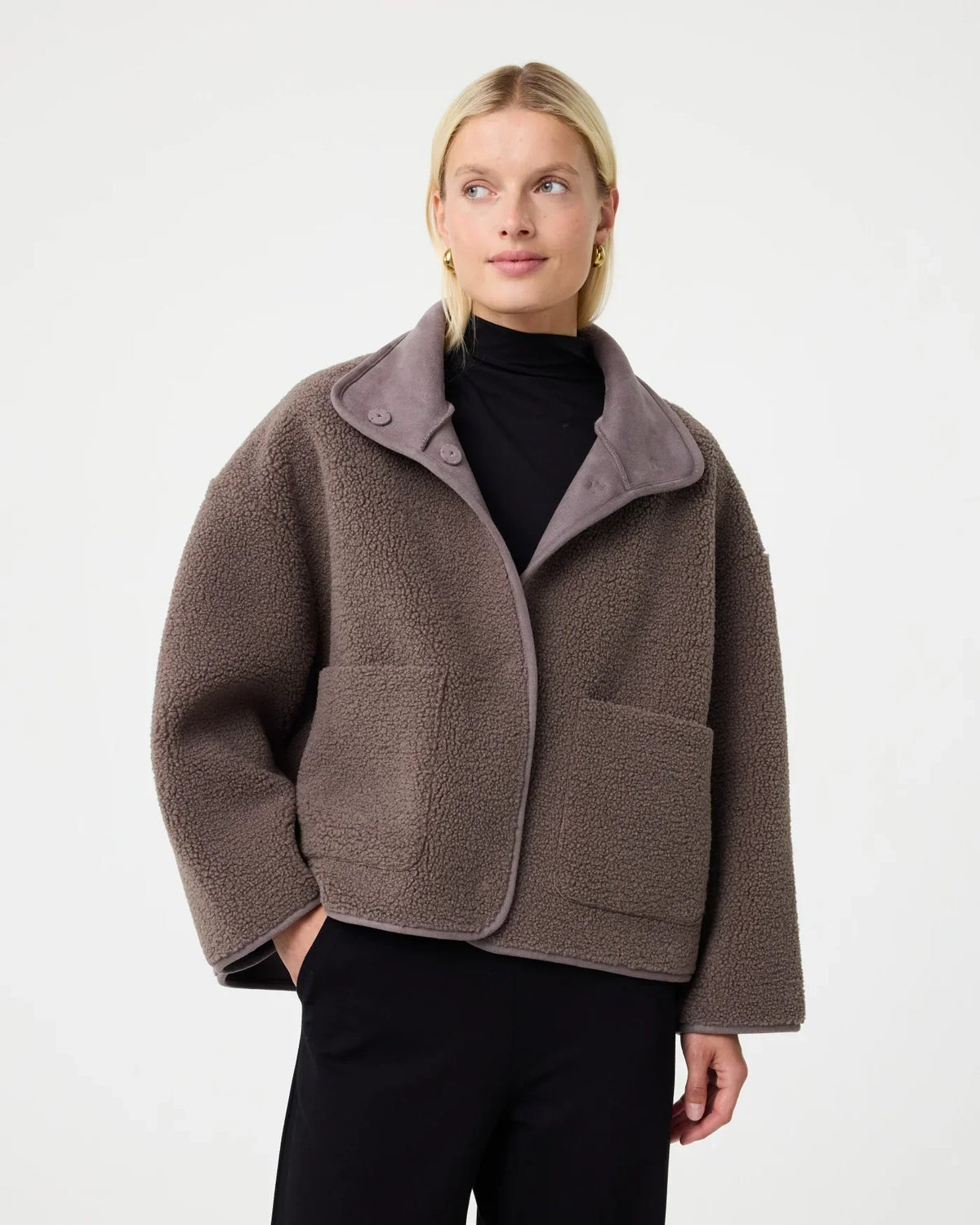 Veste Fausse Shearling Zip | Col Haut | Coupe Oversize
