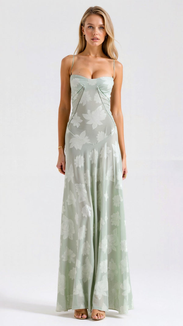 Robe Maxi Naya en Dentelle | Superposition Transparente | Bretelles Fines