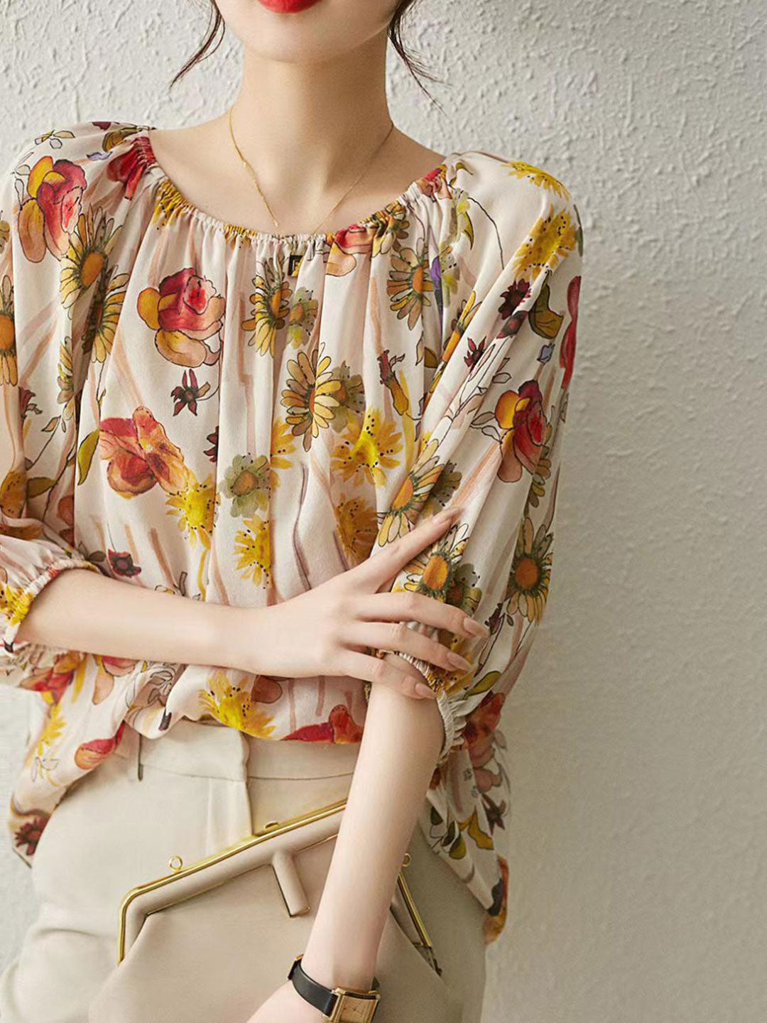 Blouse florale | Manches ballon | Collection Clarté