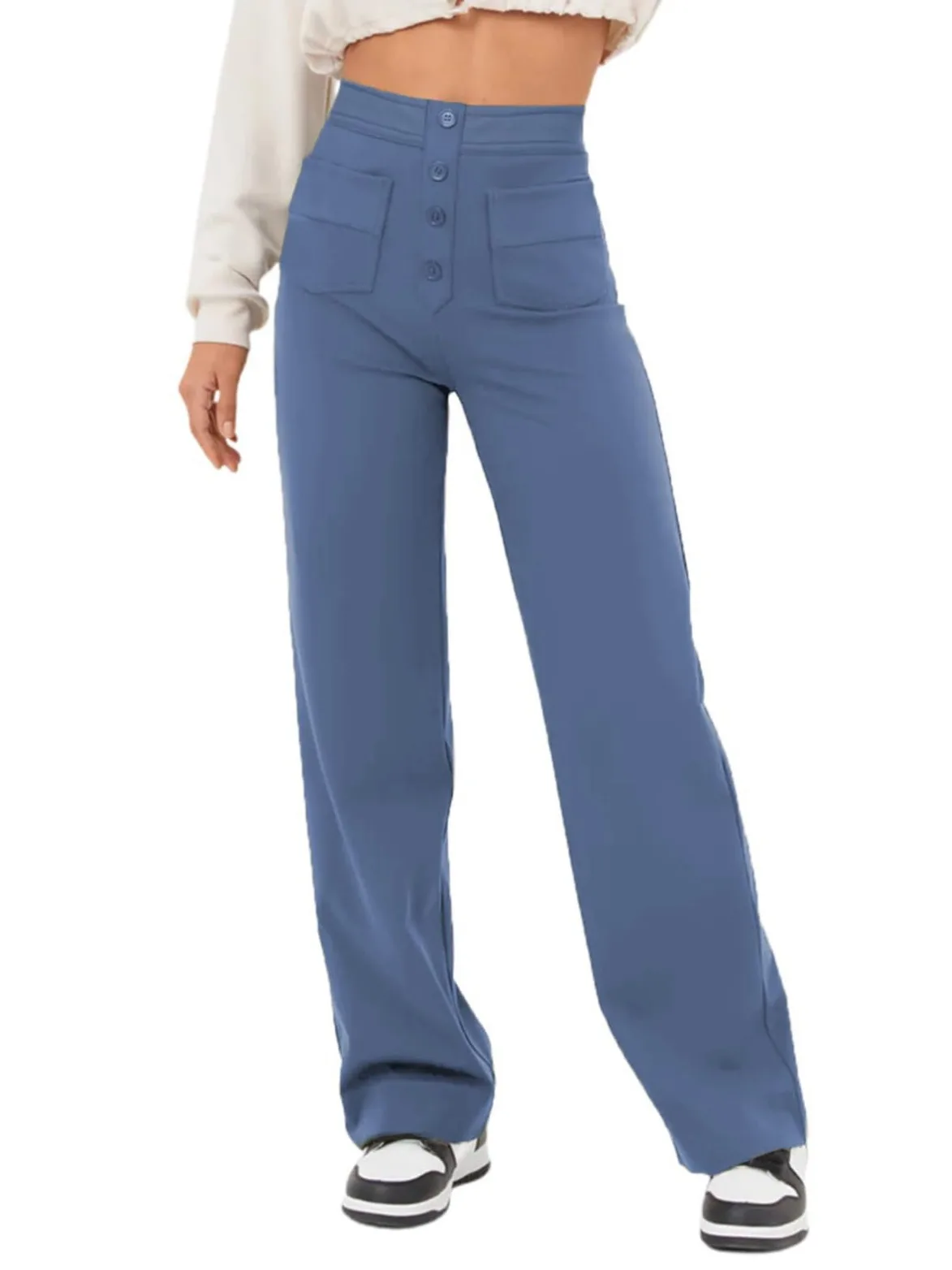 Pantalon Large Haute Taille avec Poches