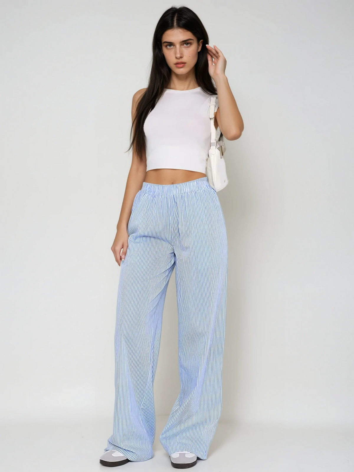 Pantalon Large Rayé | Taille Élastique Coupe Relaxe