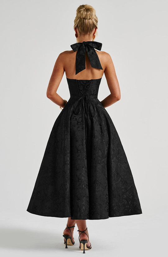 Robe Midi Satin Col Halter | Silhouette A-Line