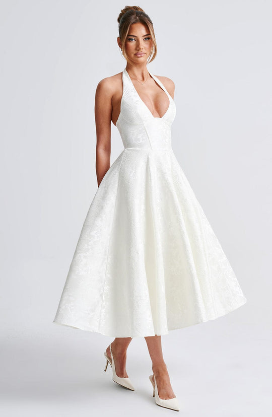 Robe Midi Satin Col Halter | Silhouette A-Line