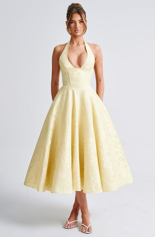 Robe Midi Satin Col Halter | Silhouette A-Line
