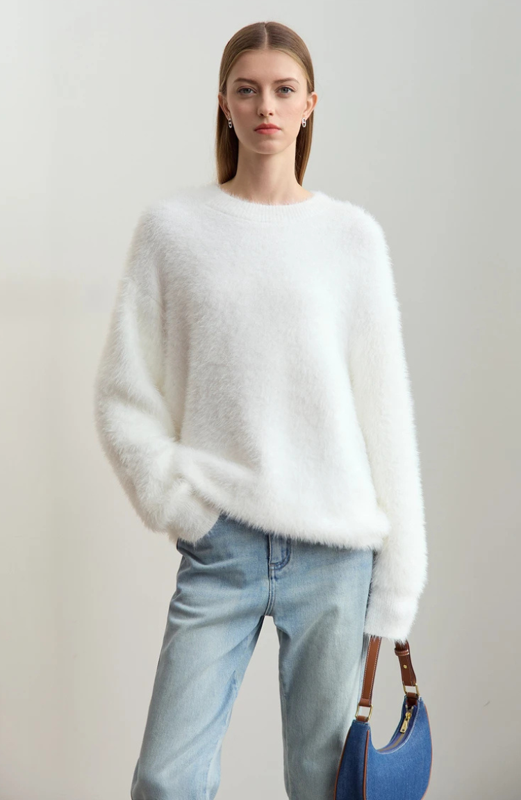 Pull Fuzzy Knit | Coupe Relaxée | Blanc