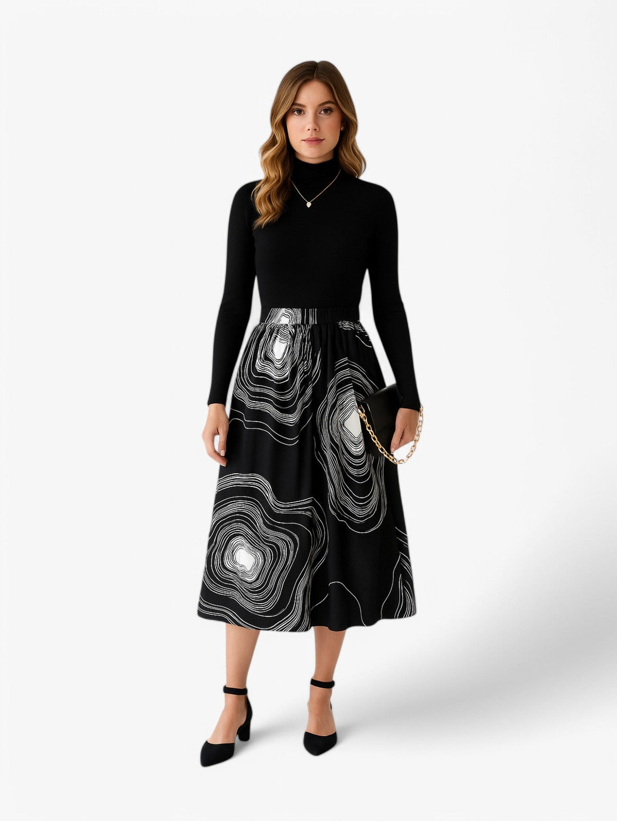 Jupe Midi A-line | Haute Taille | Imprimé Abstrait