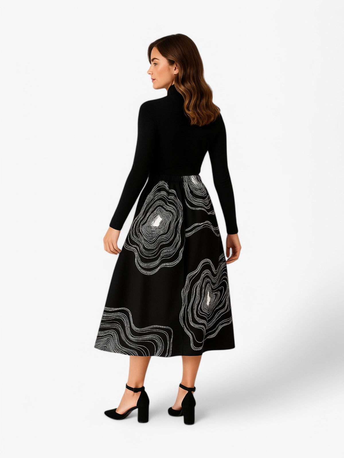 Jupe Midi A-line | Haute Taille | Imprimé Abstrait